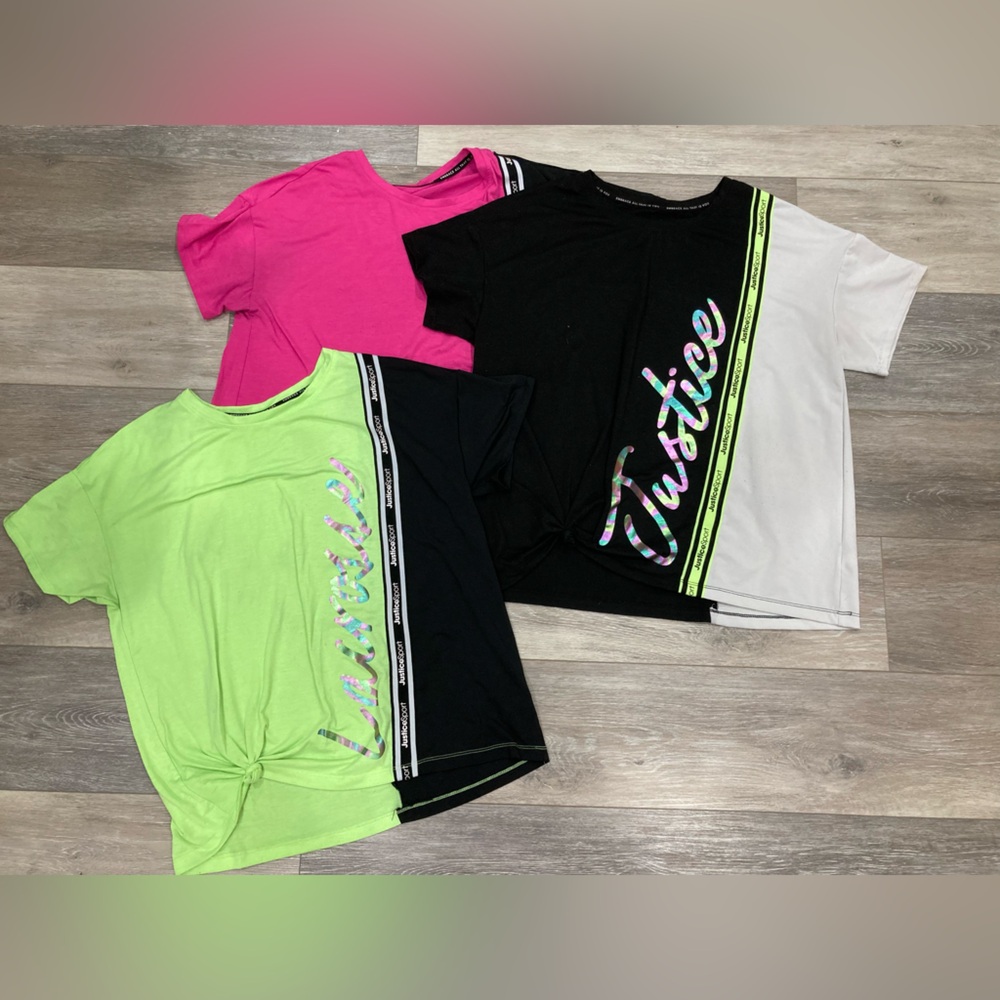 Justice Sport Short Sleeve Top Bundle Lot of 3 Size XXL 16P/18P Green Pink White